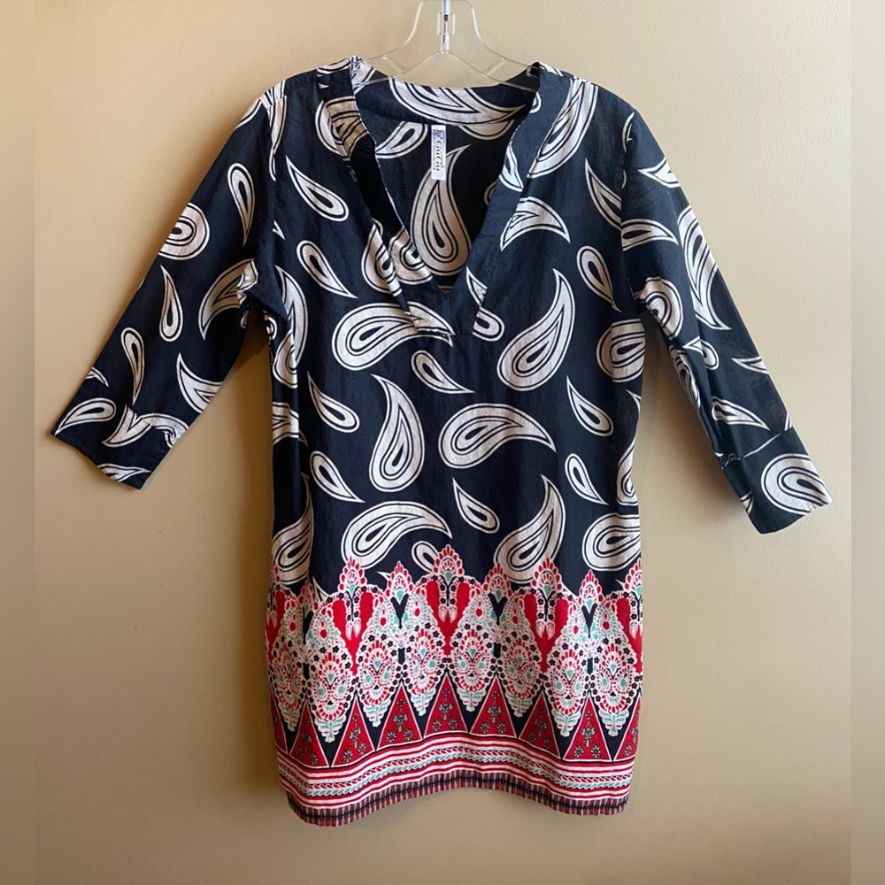🏝️👙 La GuGu Shop Paisley Medallion Border Tunic Swim Dress Medium🌴🌊 - Picture 2 of 9